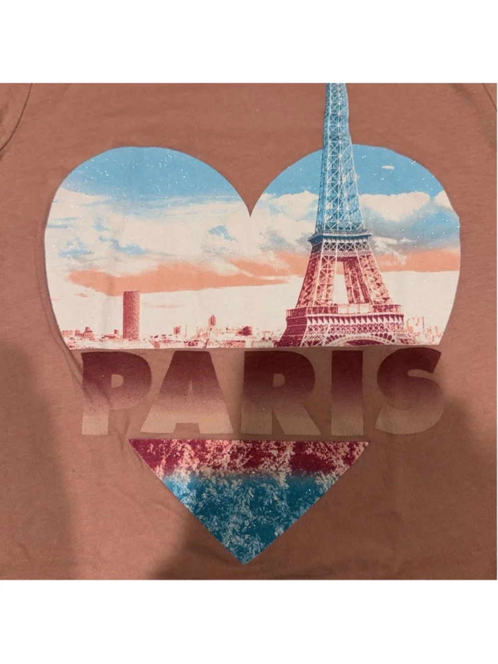 Girls The Place Paris Eiffel Tower Heart Graphic T Shirt Pink Short Sleeve M 7/8